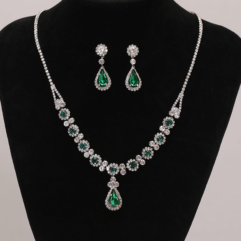 Bridal Jewelry Women's Set Crystal Water Drop Necklace Earrings Two Piece Set Wedding Evening Dress Accessories