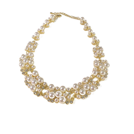 Light luxury niche pearl studded diamond collarbone necklace, bridal accessory temperament, necklace, collarbone chain