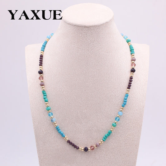 Colorful glass bead fashion versatile personality necklace collarbone chain design women's necklace accessories