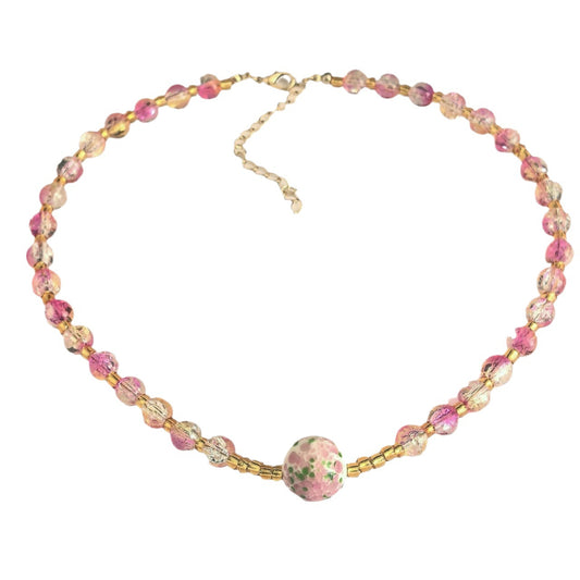 Middle aged glass cherry blossom pink round bead necklace pink clam necklace collarbone chain