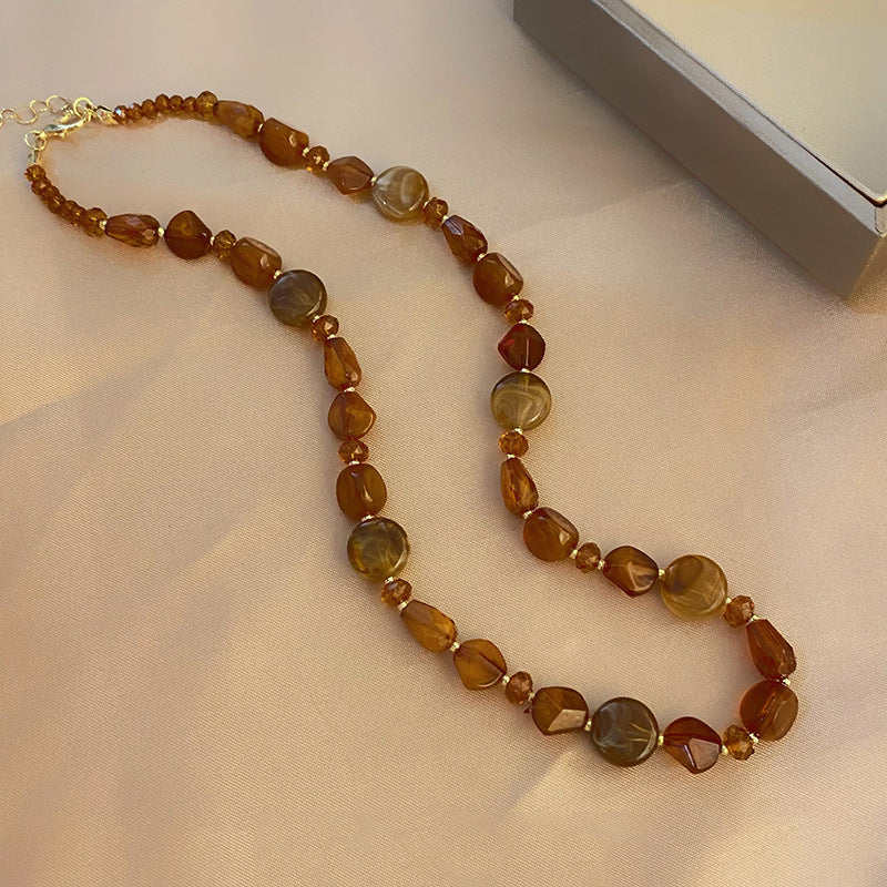 Maillard style irregular tiger eye stone bead necklace, fashionable, luxurious, high-end, short neck chain