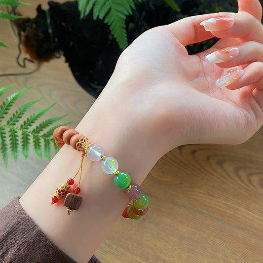 New Chinese style artistic retro sweet natural agate sandalwood bracelet ancient style Hanfu accessories Koi bracelet